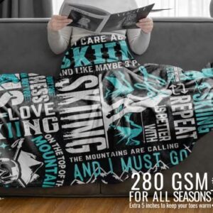 Huglanket Ski Blanket, Best Gifts for Skiers Unique Ski Design, Throw Blanket Gifts for The Coolest Skier, Flannel Plush Blankets - Quotes About Ski - 50"x 65"