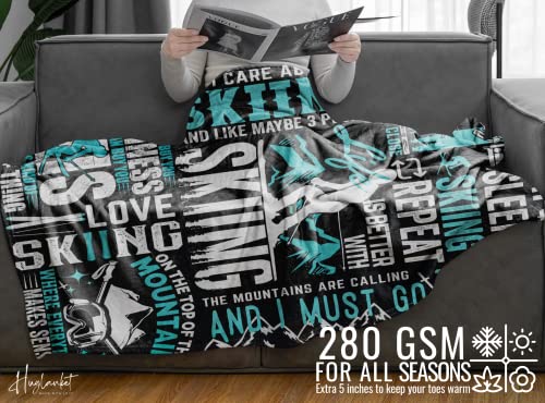 Huglanket Ski Blanket, Best Gifts for Skiers Unique Ski Design, Throw Blanket Gifts for The Coolest Skier, Flannel Plush Blankets - Quotes About Ski - 50"x 65"