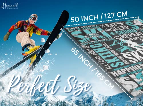 Huglanket Ski Blanket, Best Gifts for Skiers Unique Ski Design, Throw Blanket Gifts for The Coolest Skier, Flannel Plush Blankets - Quotes About Ski - 50"x 65"