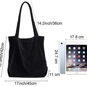 TCHH-DayUp Large Corduroy Tote Bag for Women Girl Casual Work Shoulder Handbags Simple Canvas Purse Black