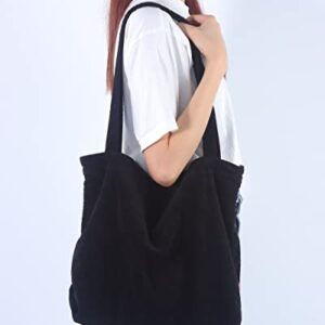 TCHH-DayUp Large Corduroy Tote Bag for Women Girl Casual Work Shoulder Handbags Simple Canvas Purse Black