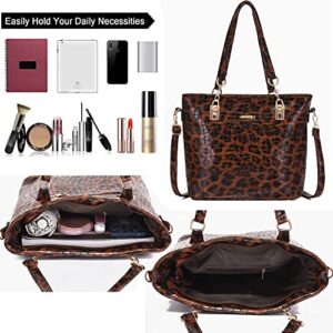 ZiMing 6-Pcs Handbags Set Women Purses Leopard Print & Crocodile Pattern PU Leather Totes Shoulder Bags Satchel Top Handle Handbag Wallet-Purple