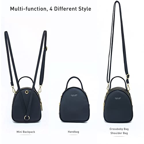 Mini Backpack for Women Multi Crossbody Bags Backpack Purse Shoulder Bag,Cute PU Leather Gift Idea for Girls-Black