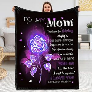 plurecil gifts for mom from daughter, blanket for mom gifts for birthday for mom from daughter,i love you mom warm winter fleece flannel throw 60″x50″