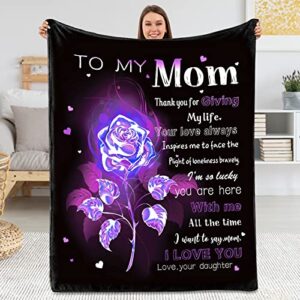 PLURECIL Gifts for Mom from Daughter, Blanket for Mom Gifts for Birthday for Mom from Daughter,I Love You Mom Warm Winter Fleece Flannel Throw 60"x50"