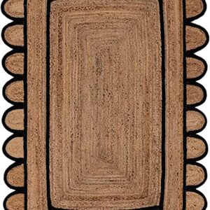 Scallop Pattern Jute Bohemian Area Rug (Black, 2'x3')