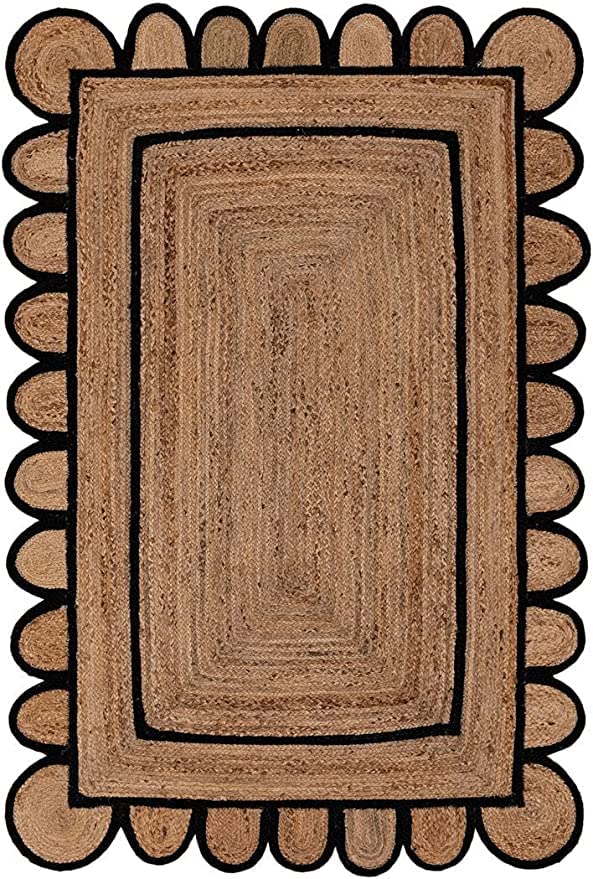 Scallop Pattern Jute Bohemian Area Rug (Black, 2'x3')