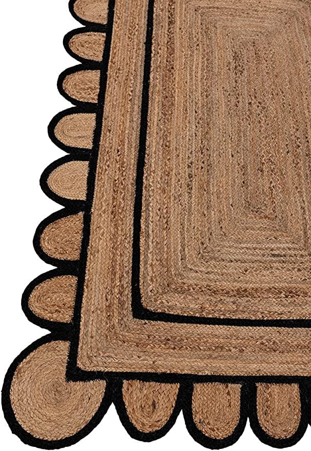 Scallop Pattern Jute Bohemian Area Rug (Black, 2'x3')