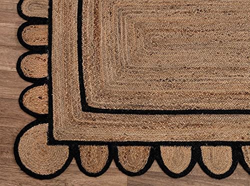 Scallop Pattern Jute Bohemian Area Rug (Black, 2'x3')