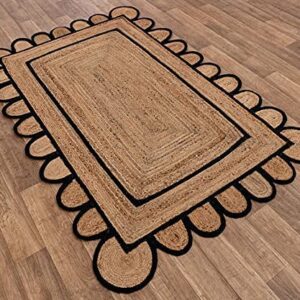 Scallop Pattern Jute Bohemian Area Rug (Black, 2'x3')