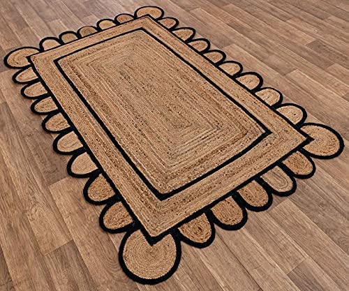 Scallop Pattern Jute Bohemian Area Rug (Black, 2'x3')