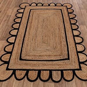 Scallop Pattern Jute Bohemian Area Rug (Black, 2'x3')