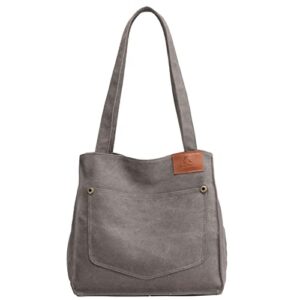 arcenciel canvas tote bag with zipper, handbags for women large capacity purse shoulder bags with pockets(gray)