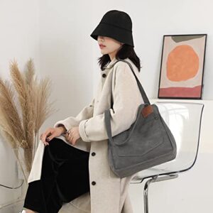 ArcEnCiel Canvas Tote Bag With Zipper, Handbags For Women Large Capacity Purse Shoulder Bags With Pockets(Gray)