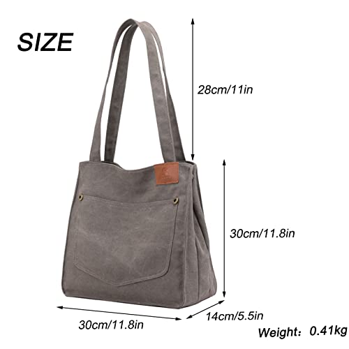 ArcEnCiel Canvas Tote Bag With Zipper, Handbags For Women Large Capacity Purse Shoulder Bags With Pockets(Gray)