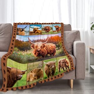 Highland Cow Throw Blanket Highland Cow Animal Plush Blanket Gifts for Girls Women Adults Highland Cattle Fleece Blanket Soft Cozy Warm Cow Blanket Decor for Couch Bed Dorm Sofa 40''X50''