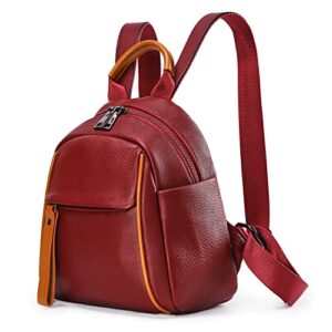 hippopo genuine leather mini backpack purse for women & men mini travel bag, 7liter daypack,fashion bag (wine red mini)