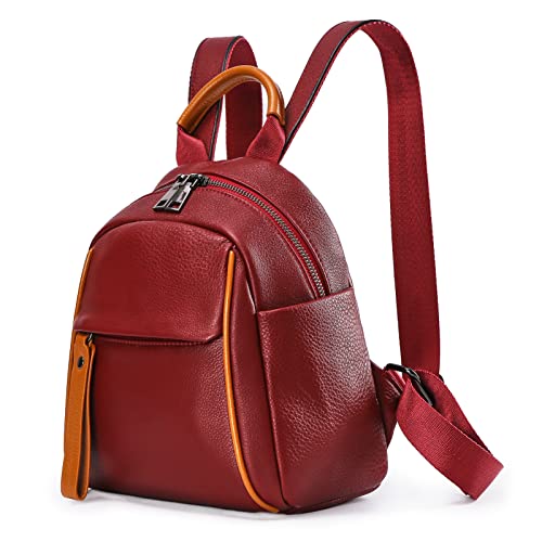 Hippopo Genuine Leather Mini Backpack Purse for Women & Men Mini Travel Bag, 7Liter Daypack,Fashion Bag (Wine Red Mini)