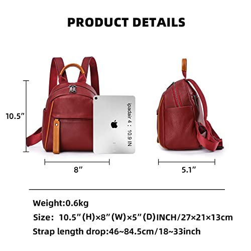 Hippopo Genuine Leather Mini Backpack Purse for Women & Men Mini Travel Bag, 7Liter Daypack,Fashion Bag (Wine Red Mini)