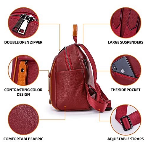 Hippopo Genuine Leather Mini Backpack Purse for Women & Men Mini Travel Bag, 7Liter Daypack,Fashion Bag (Wine Red Mini)