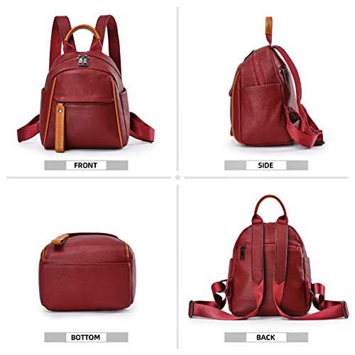 Hippopo Genuine Leather Mini Backpack Purse for Women & Men Mini Travel Bag, 7Liter Daypack,Fashion Bag (Wine Red Mini)