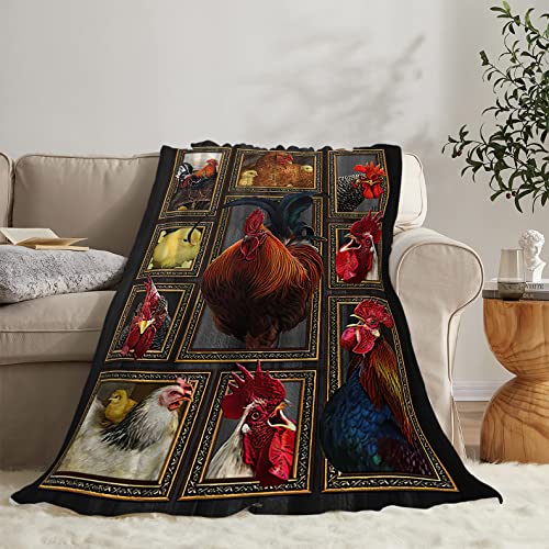 Chicken Blanket Rooster Blanket Farmhouse Country Chicken Plush Throw Blanket Super Soft Cozy Warm Fleece Blanket for Couch Sofa Gifts 40"X50"