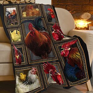 Chicken Blanket Rooster Blanket Farmhouse Country Chicken Plush Throw Blanket Super Soft Cozy Warm Fleece Blanket for Couch Sofa Gifts 40"X50"