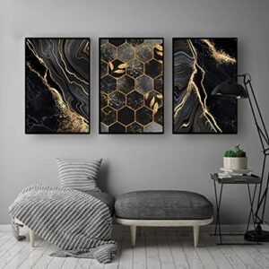 Black and Gold Marble Canvas Wall Art Gold Abstract Prints Black and White Marble Poster for Living Room Decor Marble Canvas Painting Black and White Geometric Abstract Wall Art 16x24inch No Frame