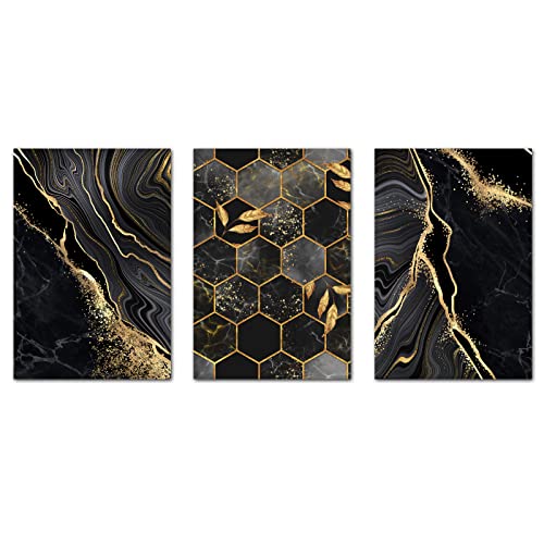 Black and Gold Marble Canvas Wall Art Gold Abstract Prints Black and White Marble Poster for Living Room Decor Marble Canvas Painting Black and White Geometric Abstract Wall Art 16x24inch No Frame