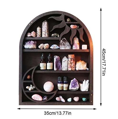 COUNTOOZQ Floating Shelves Essential Oil Display Rack Crystal Stone Wall Boho Hanging Gothic Decoration Wall Stand Mounted Organizer for Living Room Creative Cupboard Home Decor,45x35cm