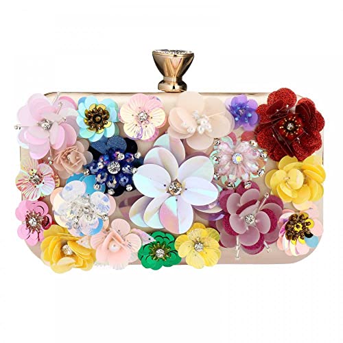 Floral Clutch Purse Vintage Beaded Flower Evening Handbag Shoulder Bag Women Wedding Purse (Mluticolor)