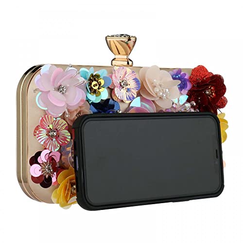 Floral Clutch Purse Vintage Beaded Flower Evening Handbag Shoulder Bag Women Wedding Purse (Mluticolor)