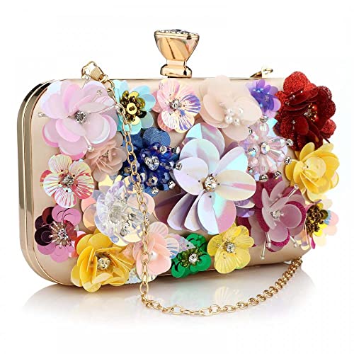 Floral Clutch Purse Vintage Beaded Flower Evening Handbag Shoulder Bag Women Wedding Purse (Mluticolor)