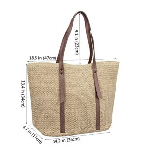 Women Straw Woven Tote Large Beach Handmade Weaving Shoulder Bag Travel Beach Totes Bag Summer Handbag