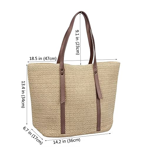 Women Straw Woven Tote Large Beach Handmade Weaving Shoulder Bag Travel Beach Totes Bag Summer Handbag