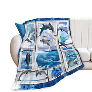hugdiy sea dolphin fleece throw blanket 54″x70″, soft cozy blanket, lightweight fuzzy fluffy plush blanket for bed sofa travel