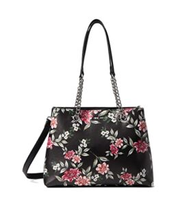 nine west skyes satchel black blooms floral one size