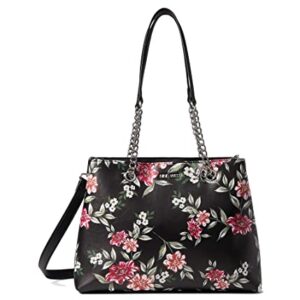 Nine West Skyes Satchel Black Blooms Floral One Size