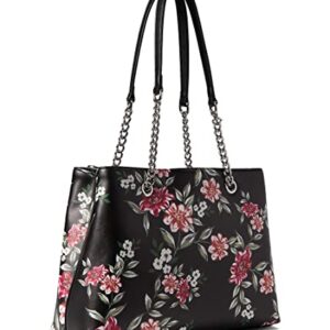 Nine West Skyes Satchel Black Blooms Floral One Size