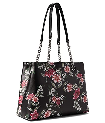 Nine West Skyes Satchel Black Blooms Floral One Size