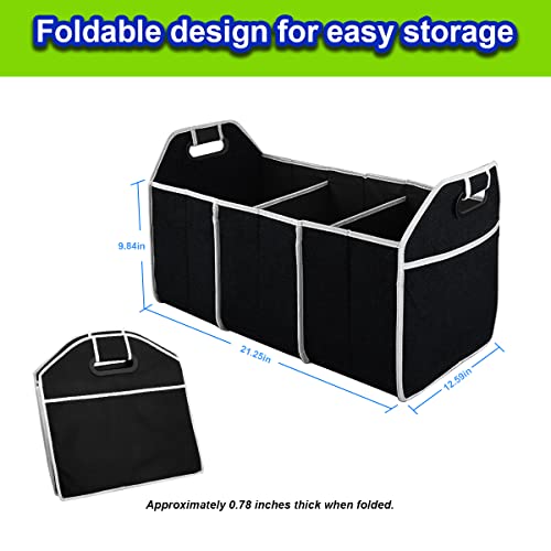 Car Trunk Organizer, Portable Foldable Waterproof Auto Storage Bag with 3 Compartments, Collapsible Cargo Trunk Groceries Organizer, Car Accessories Universal for SUV, Truck, Van, Sedan (Black2)