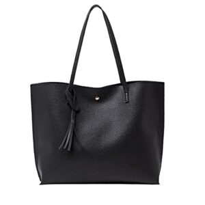 vgowater pleated wave tote shoulder bag fashion tote bag,large capacity tassel tote bag (h-black)