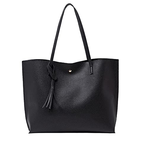 Vgowater Pleated Wave Tote Shoulder Bag Fashion Tote Bag,Large Capacity Tassel Tote Bag (H-Black)