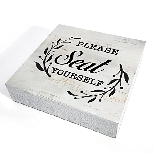 Please Seat Yourself Wood Box Sign Rustic Wooden Box Sign Farmhouse Bathroom Restroom Toilet Desk Shelf Decor (5 X 5 Inch)