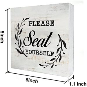 Please Seat Yourself Wood Box Sign Rustic Wooden Box Sign Farmhouse Bathroom Restroom Toilet Desk Shelf Decor (5 X 5 Inch)