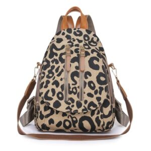 Tekzitfuir Women's Leopard Backpack Water Resistant Travel Bag Student Anti-theft Daypack Teen Girls Satchel Bag Daypack (2 zipper)