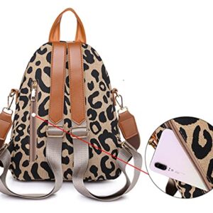 Tekzitfuir Women's Leopard Backpack Water Resistant Travel Bag Student Anti-theft Daypack Teen Girls Satchel Bag Daypack (2 zipper)