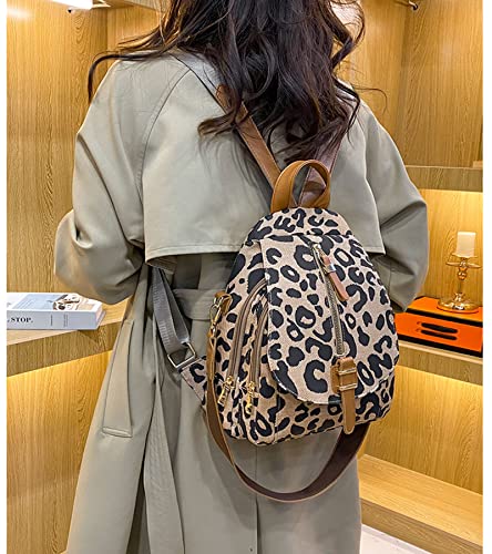 Tekzitfuir Women's Leopard Backpack Water Resistant Travel Bag Student Anti-theft Daypack Teen Girls Satchel Bag Daypack (2 zipper)