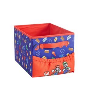 Idea Nuova Nintendo Super Mario Kids Collapsible Storage Organizer Bin with Front Pocket,9" Hx10 W x 15" L