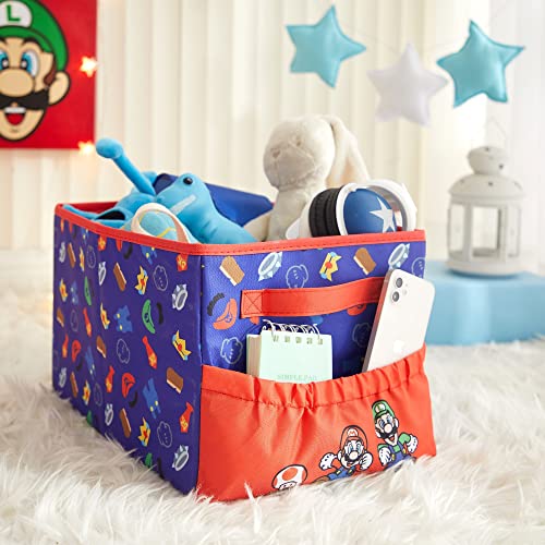 Idea Nuova Nintendo Super Mario Kids Collapsible Storage Organizer Bin with Front Pocket,9" Hx10 W x 15" L